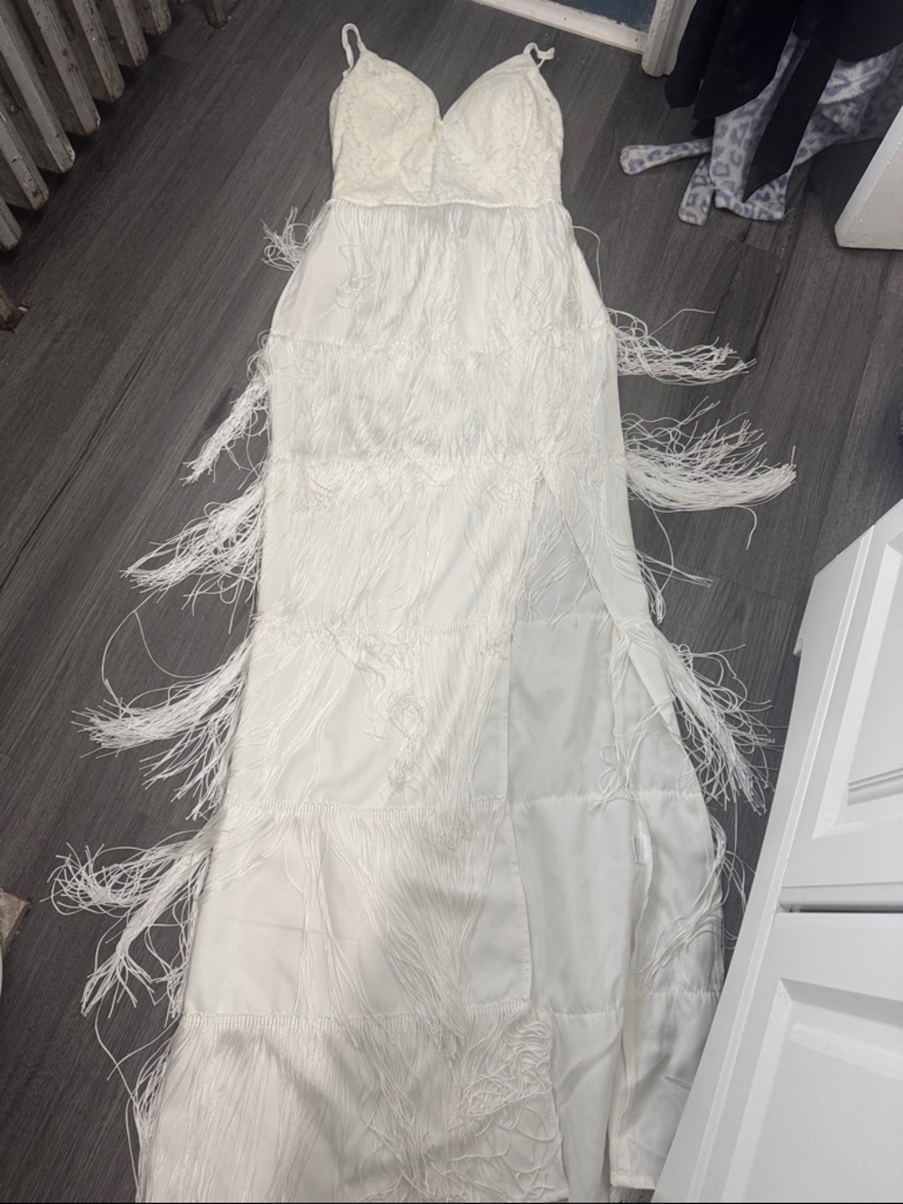 White Feather-Trim Slip Dress